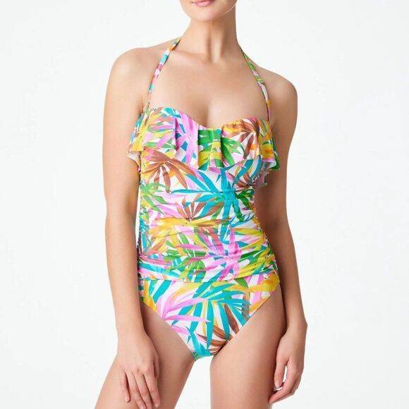 Bleu Rod Beattie Women's Fantasy Island floral Bandeau One Piece Swimsuit Size 8 - Picture 2 of 12